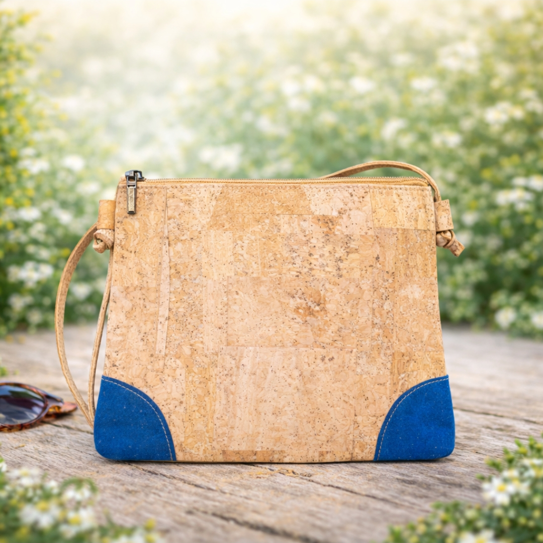 Natural Cork Crossbody Blue Highlights Handbag