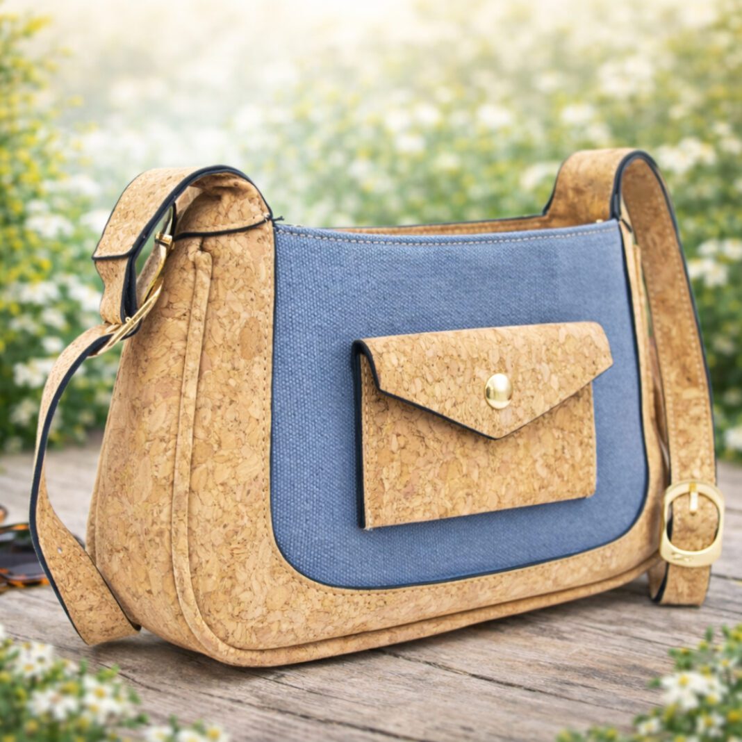 Natural Cork Crossbody Light Blue Handbag