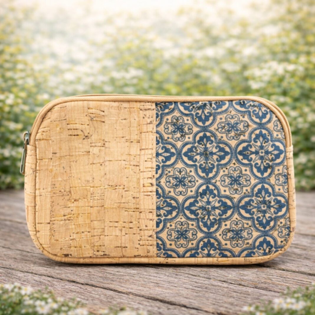 Natural Cork Blue Traditional Tile Patterned Coin and Card Purse