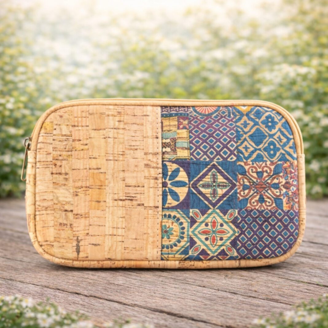 Natural Cork Multicoloured Traditional Tile Patterned Coin and Card Purse