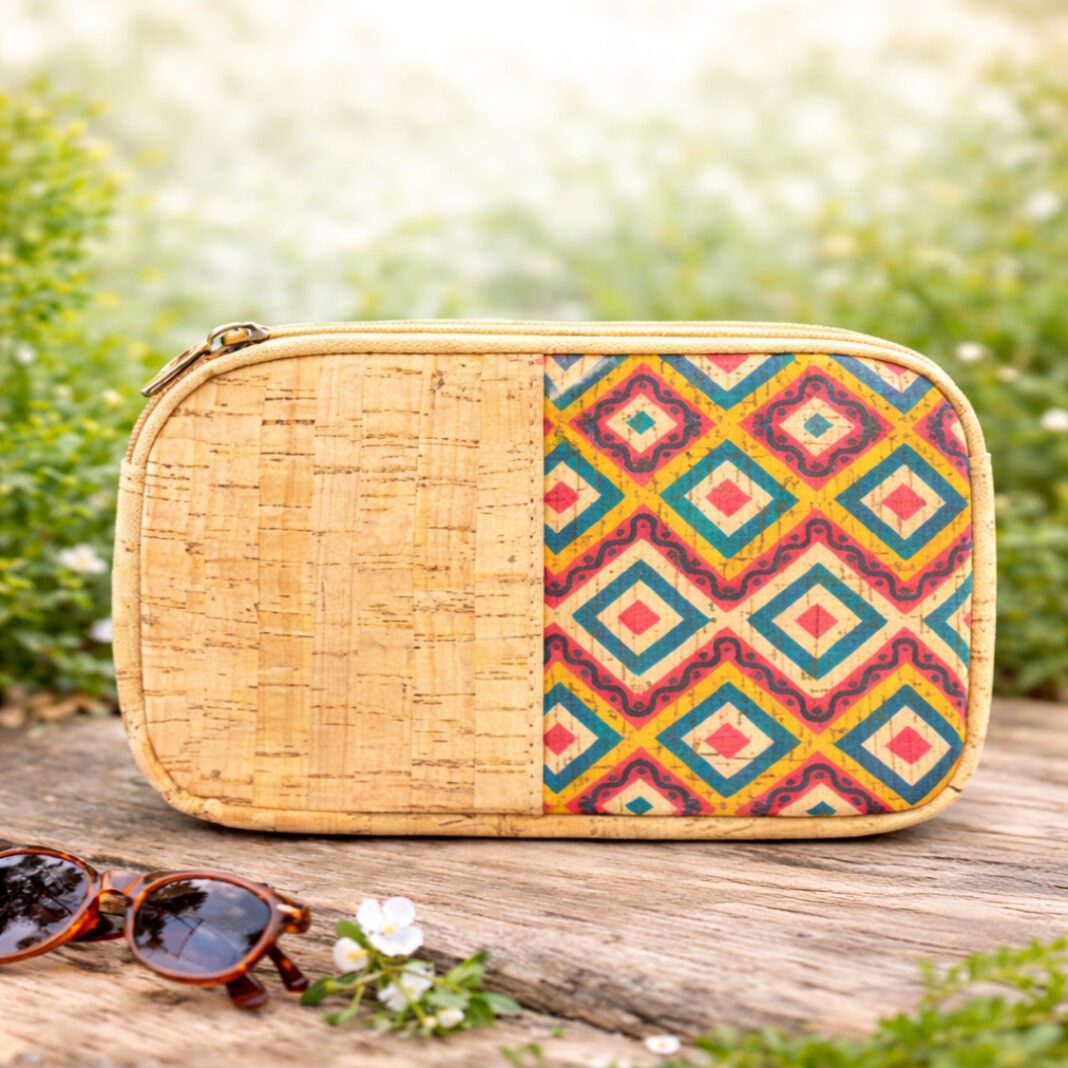 Natural Cork Geometric Pattern Coin and Card Purse