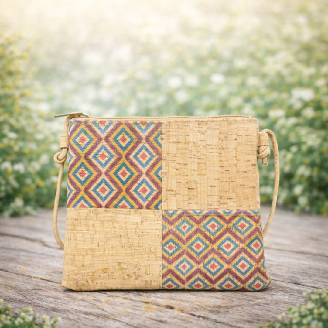 Natural Cork Crossbody Geometric Patterned Sling Bag