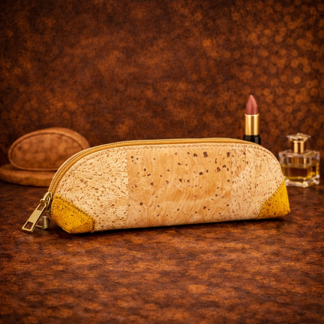 Natural Cork Yellow Highlights Make Up Bag