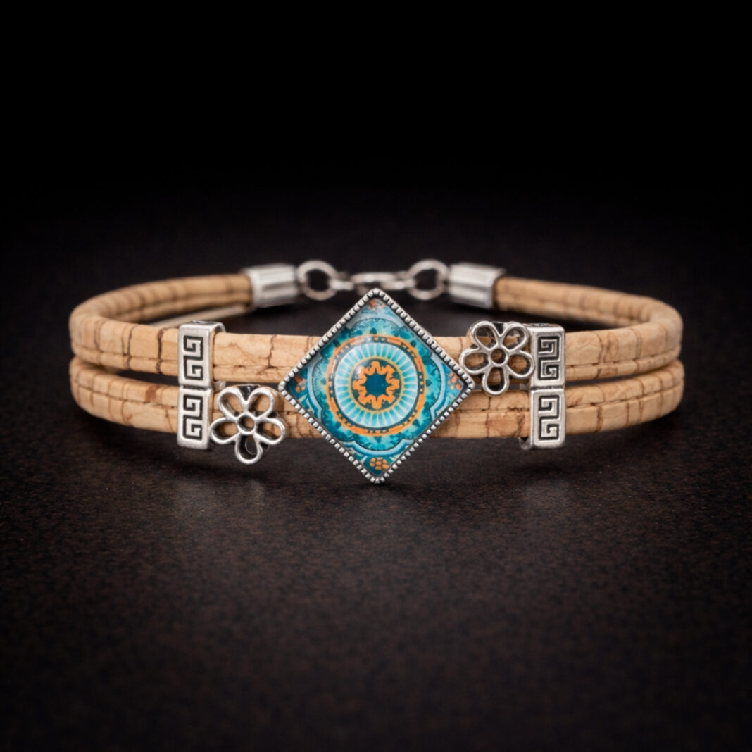 Handmade Natural Cork Diamond Sunflower Bracelet