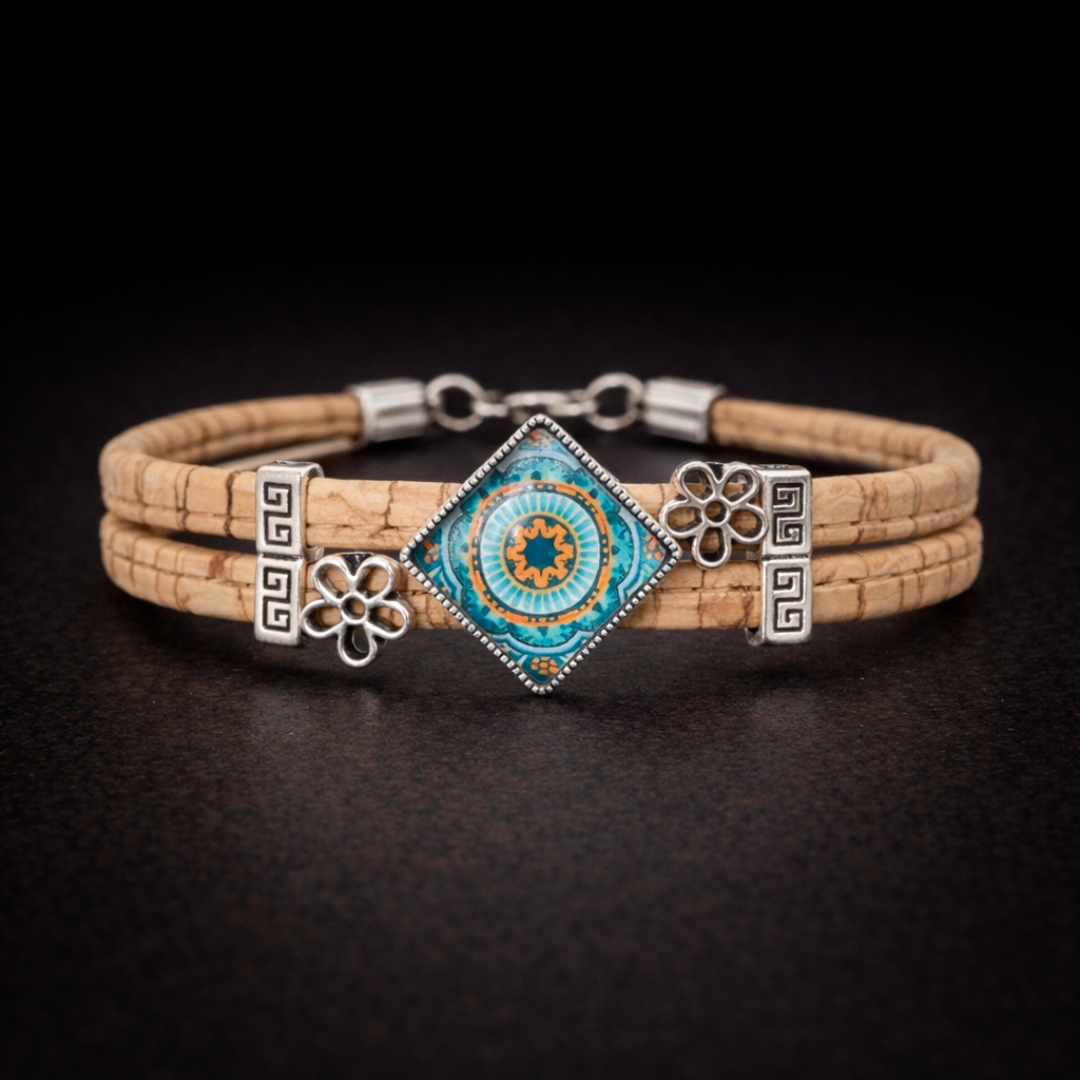Handmade Natural Cork Diamond Sunflower Bracelet