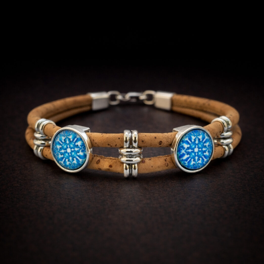 Handmade Natural Cork Two Rounds Bracelet