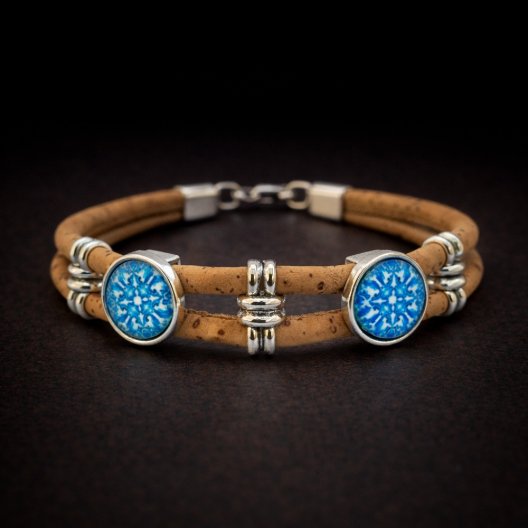 Handmade Natural Cork Two Rounds Bracelet