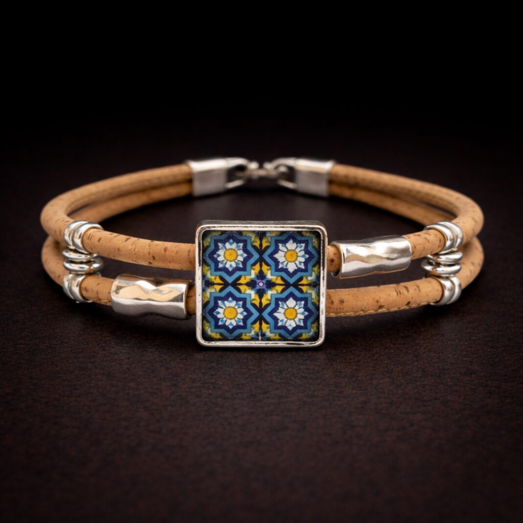Handmade Natural Cork Square Tile Bracelet - 4 dasies