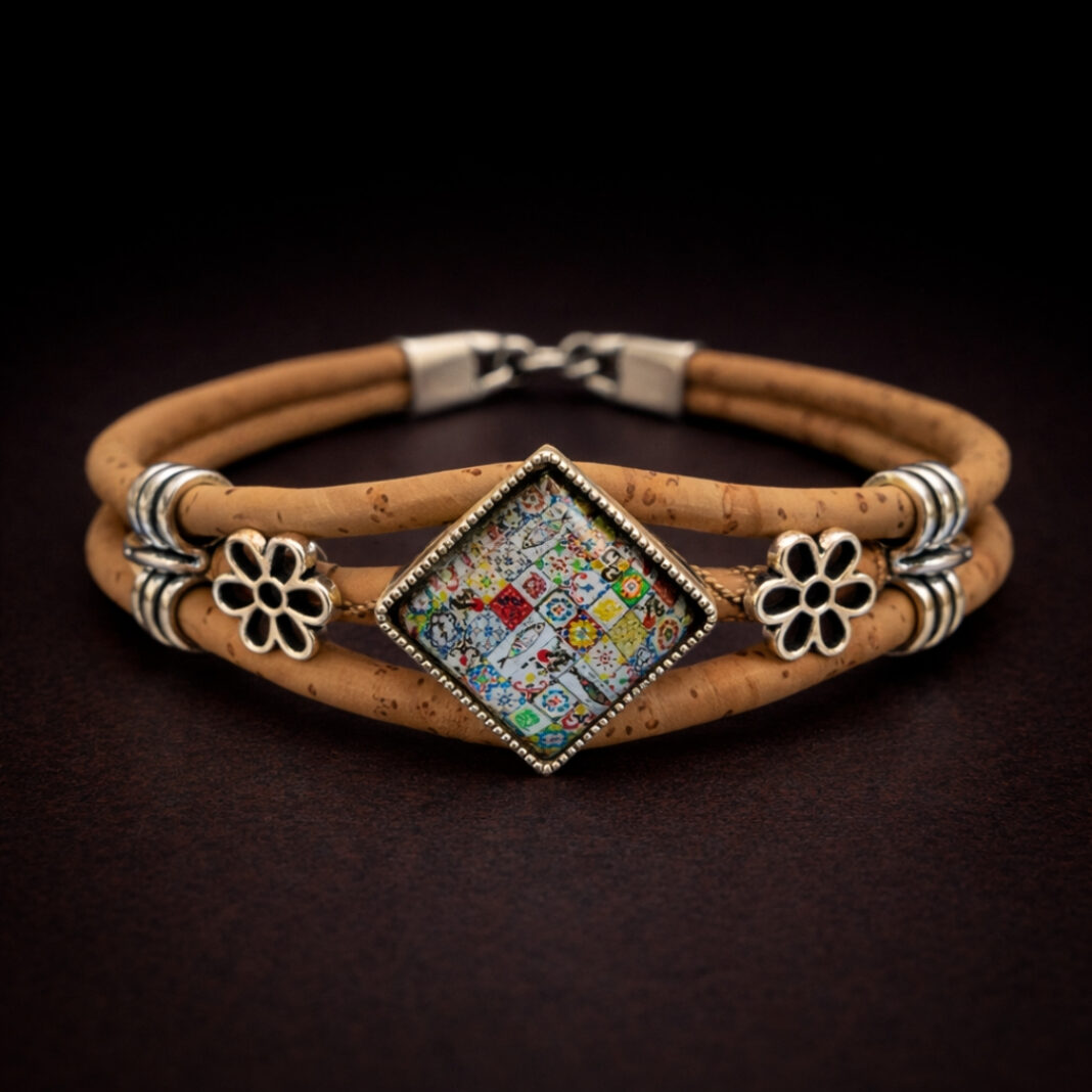 Handmade Natural Cork Diamond Shape Tile Bracelet - sardines