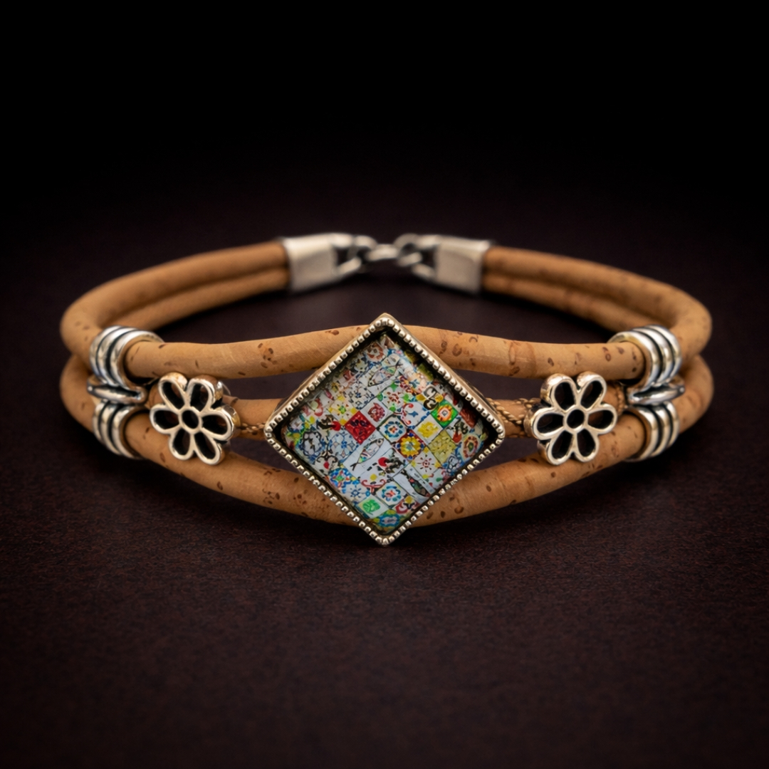 Handmade Natural Cork Diamond Shape Tile Bracelet - sardines