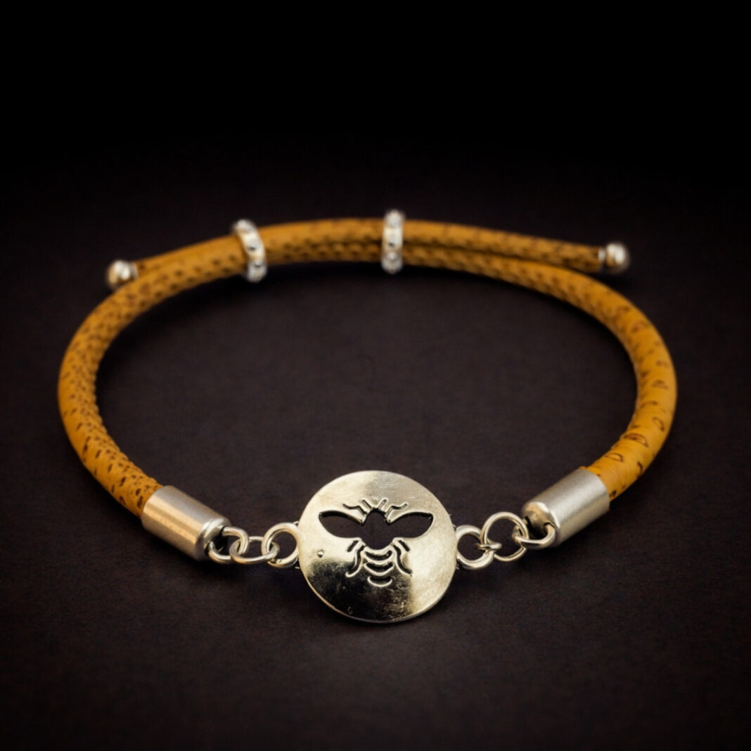 Handmade Natural Cork Bee Bracelet - yellow
