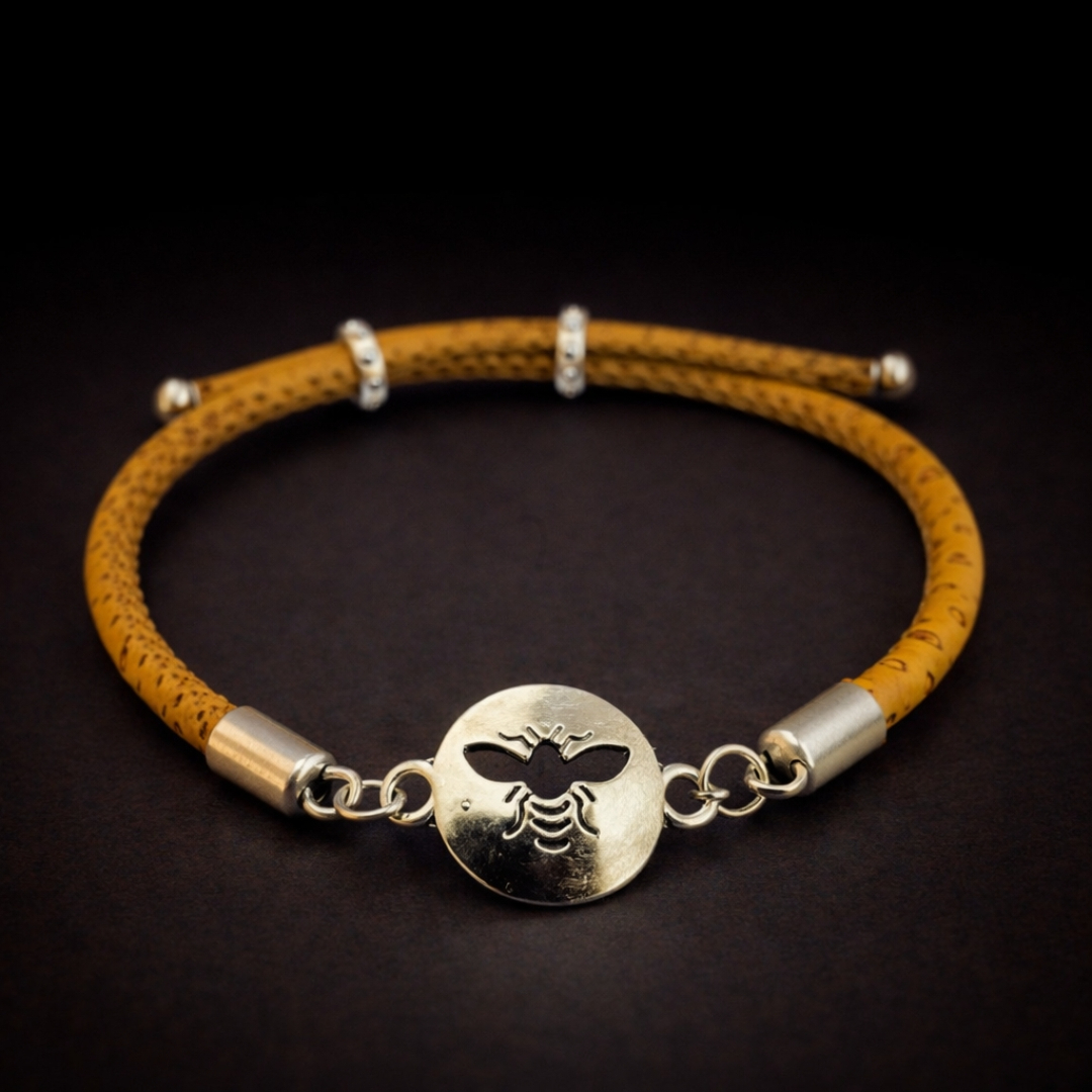Handmade Natural Cork Bee Bracelet - yellow
