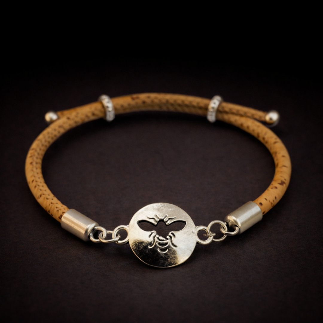 Handmade Natural Cork Bee Bracelet - tan