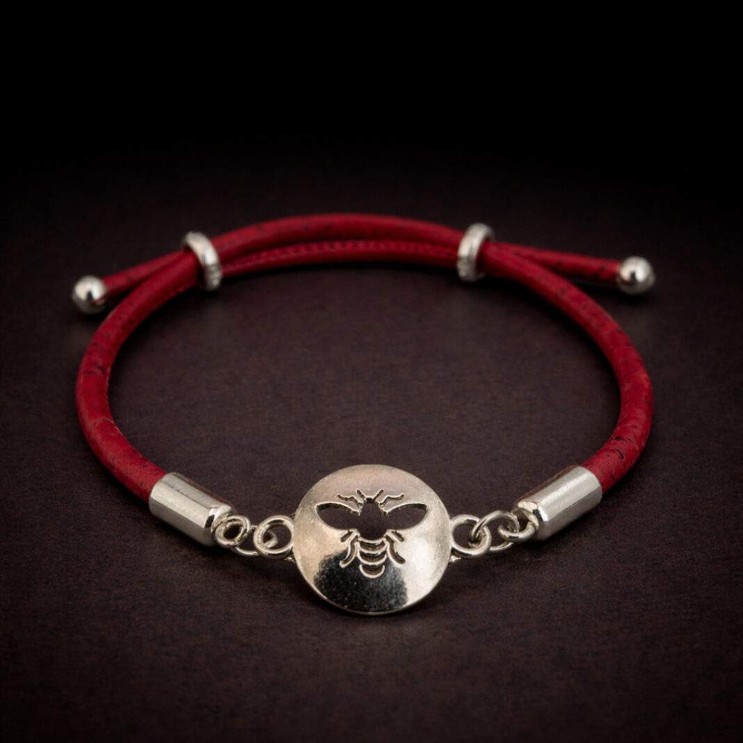 Handmade Natural Cork Bee Bracelet - red