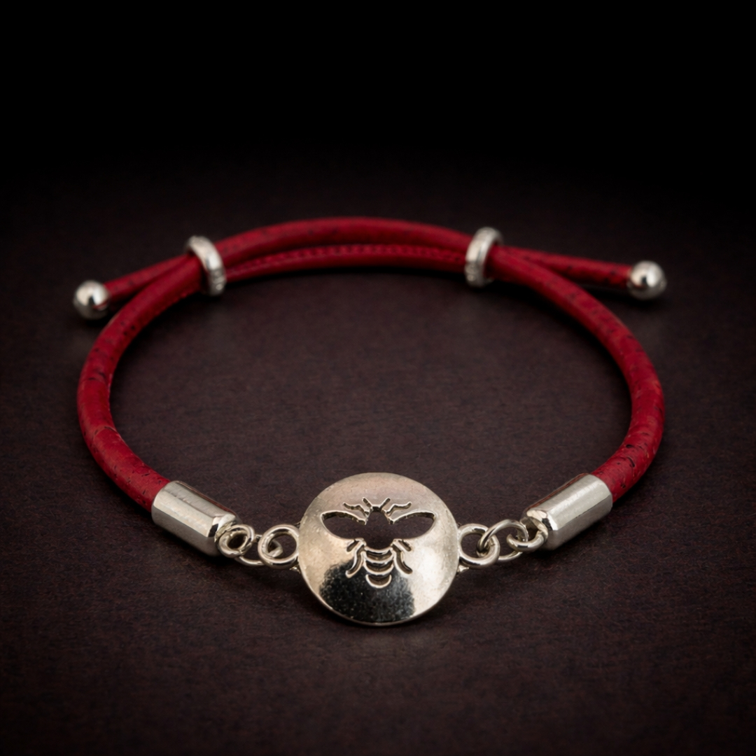Handmade Natural Cork Bee Bracelet - red