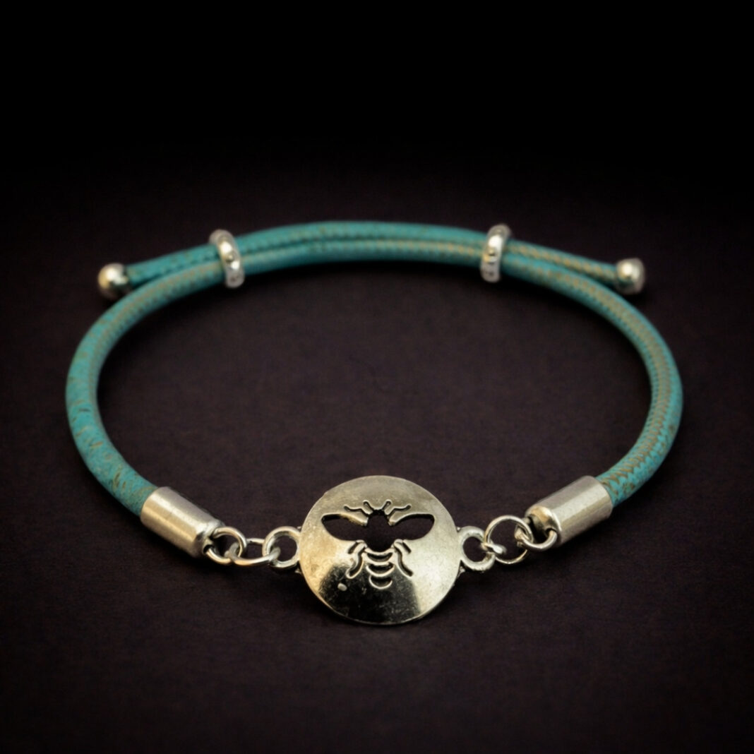 Handmade Natural Cork Bee Bracelet - aqua