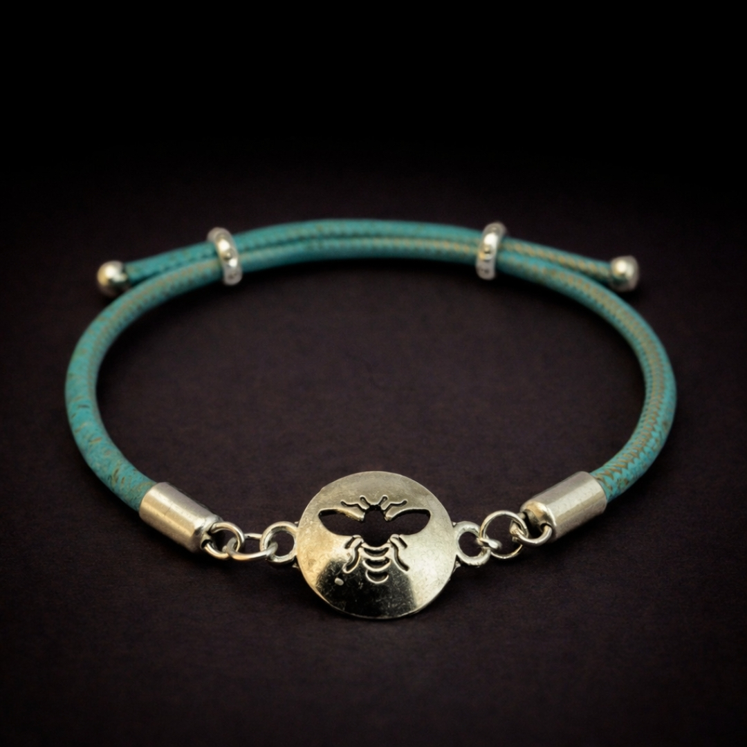 Handmade Natural Cork Bee Bracelet - aqua