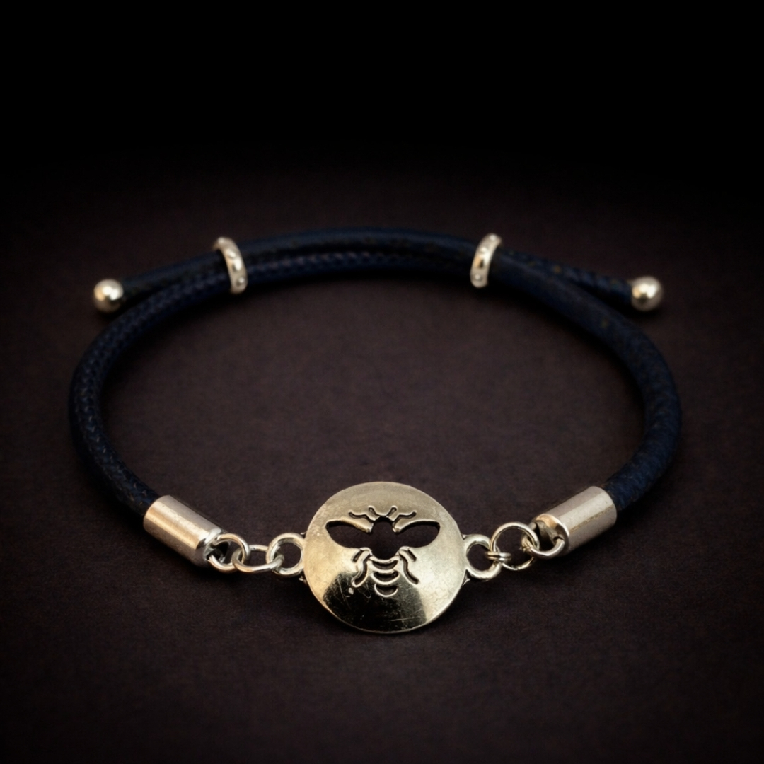 Handmade Natural Cork Bee Bracelet - navy