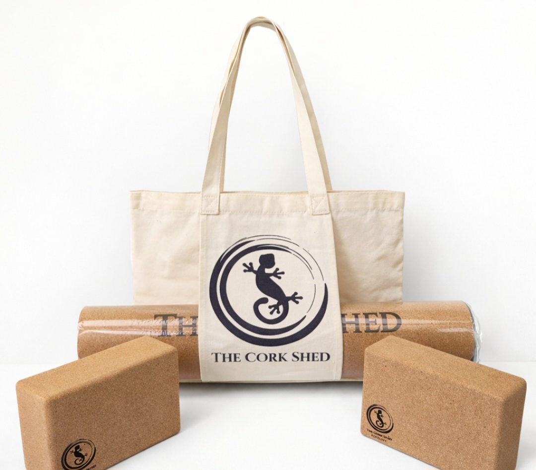 Natural Cork Eco Gym Mat & Carry Bag Set (Blocks not included)