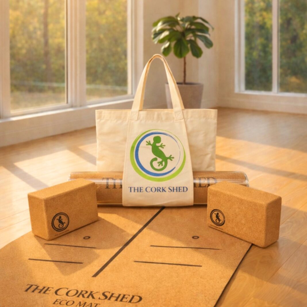Natural Cork Eco Gym Mat, Blocks & Carry Bag Set