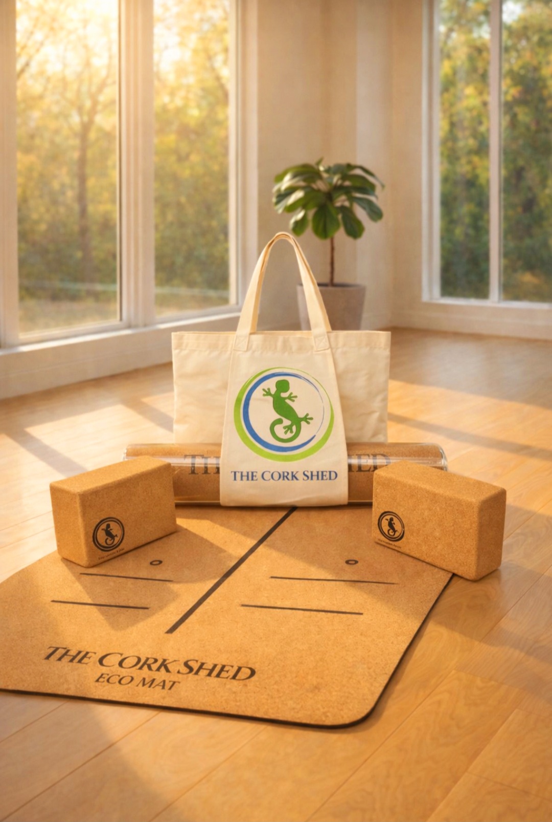 Natural Cork Eco Gym Mat, Blocks & Carry Bag Set